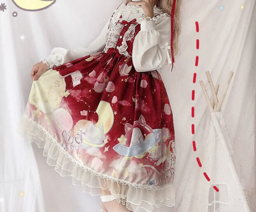 Лолита jsk принцесса лоли печати kawaii платье для девочек градиент Лолита езды Высокая талия бант кружева рюшами Готический Винтаж сладкий лоли