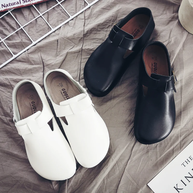 Careaymade-Retro thickened flat round head of cattlebelt buckle shoes, Leisure Flat All-Inclusive Students Outer Wear shoes