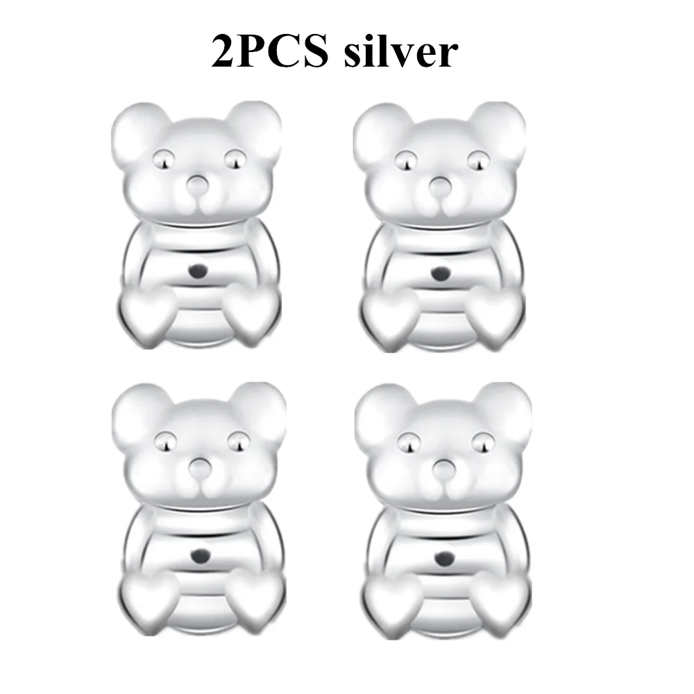 2 silver Милые серьги-гвоздики Romad Magic Bear с задней опорой, закрывающие серьги с задней гайкой, подъемные серьги золотого/серебряного/розового цвета - Окраска металла: 2 silver