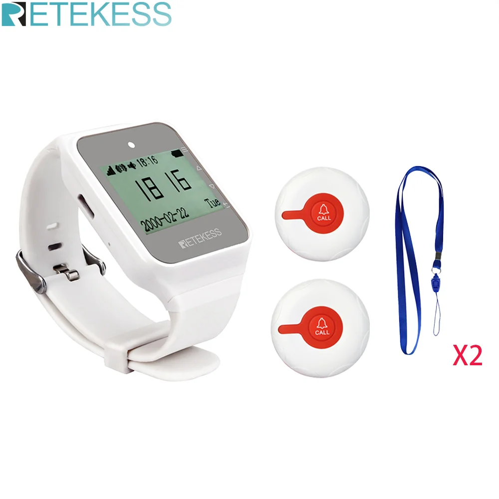 Система экстренных звонков Retekess 2 беспроводных кнопки + приемник часов для