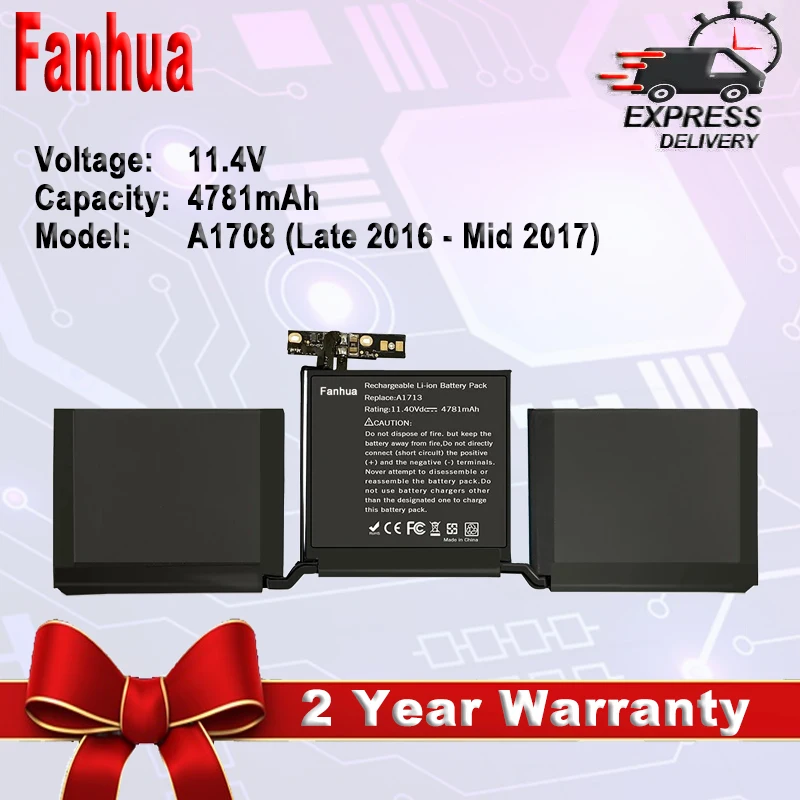 Аккумулятор для ноутбука Fanhua 11 4 в Apple MacBook Pro 13 дюймов A1708 A1713 (позже 2016-Mid 2017) MLL42LL EMC