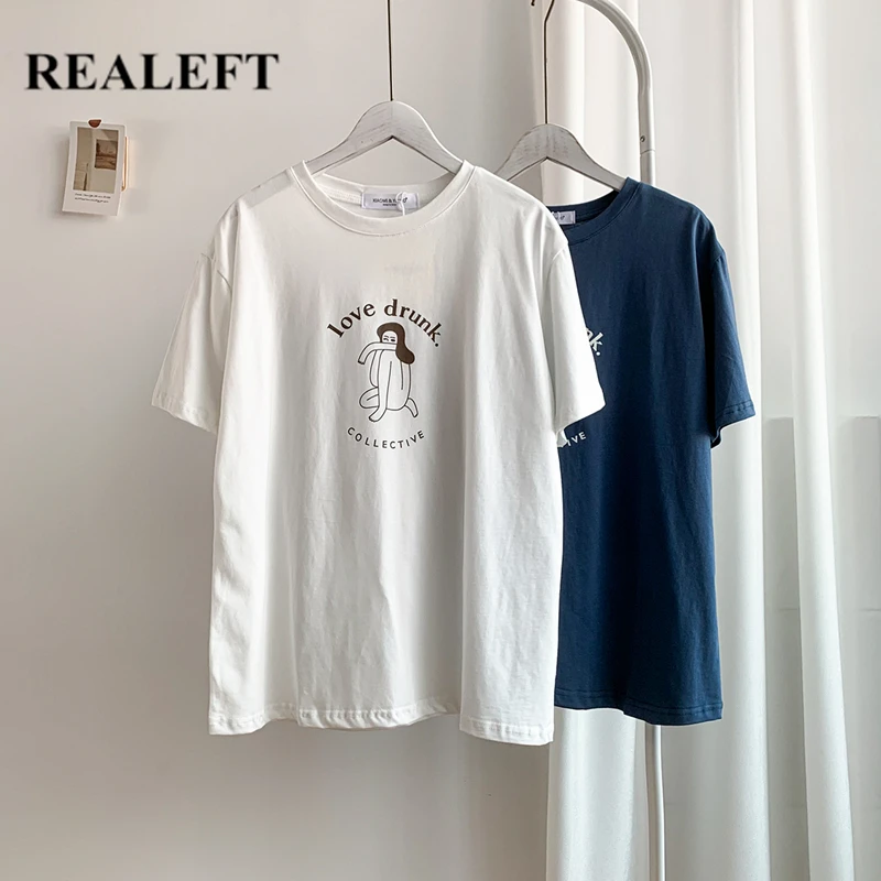 

REALEFT Summer 2021 New Classic Letter Printing Loose Women's T-Shirts Bottoming O-Neck Short Sleeve Female Shirts Tops Tee