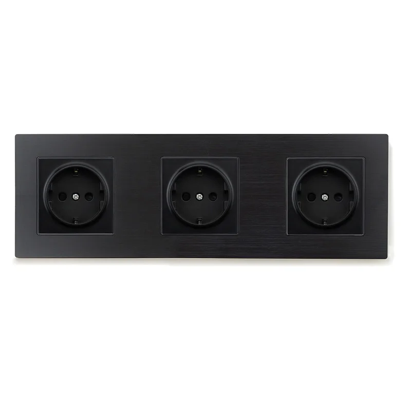 Алектрическая розетка EU/DE/RU, стандартная вилка, черная металлическая настенная розетка из алюминиевого сплава 16A, 110-250 В, электрическая розетка, Испания, Россия