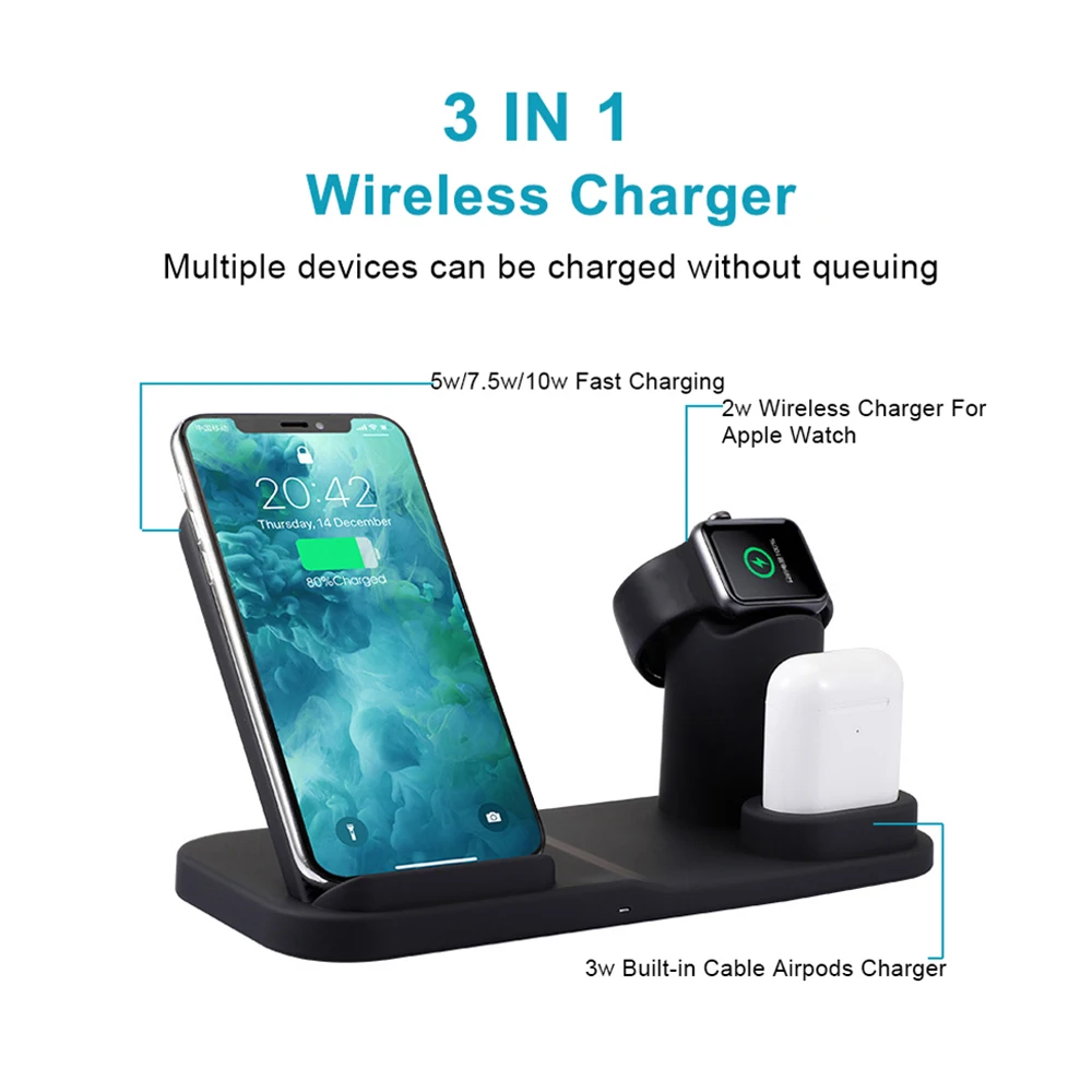 3 в 1 беспроводная зарядная подставка для iPhone X/XR/Xs MAX/8/8 Plus/X/7/7 Plus/6/6s Plus зарядная док-станция для Apple W
