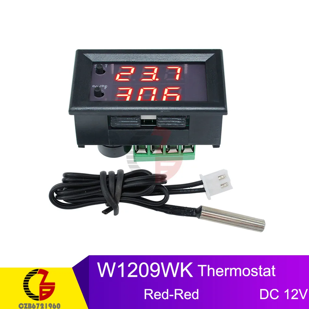 W1209WK 12V Red-Red 12 В 24 в 110 В 220 В цифровой термостат регулятор температуры Регулятор терморегулятор инкубатор подпольный Датчик нагрева метр - Цвет: W1209WK 12V Red-Red