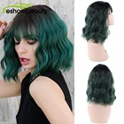 Зеленые синтетические парики для женщин короткий боб парик с челкой натуральные волнистые светлые розовые красные парики машинной работы Косплей ежедневное использование