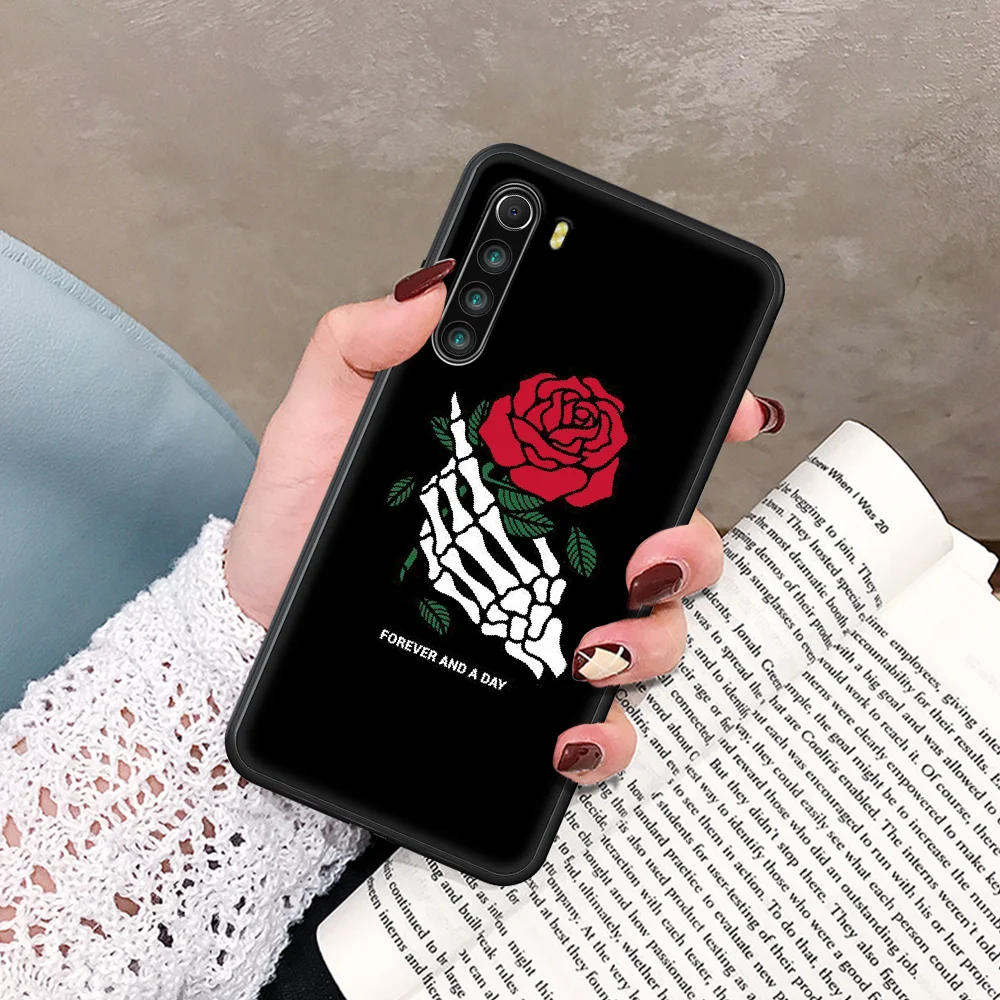 

Rose Skeleton Hand Skull Phone Case For Xiaomi Redmi Note 7 8 8T 9 9S 4X 7 7A 9A K30 Pro Ultra black Etui Soft Funda Tpu Shell