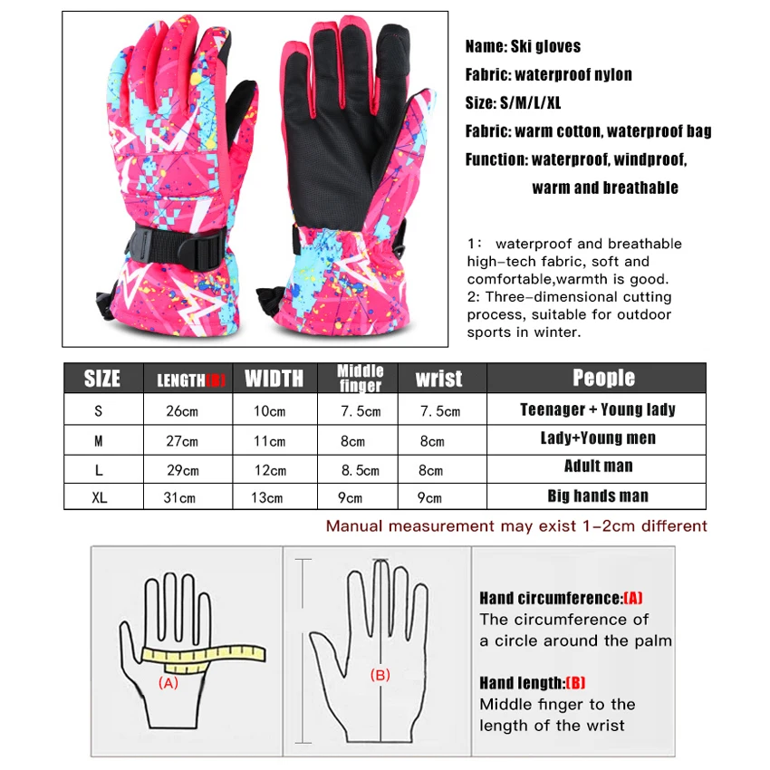 

Winter Warm Ski Fleece Waterproof Gloves Men Women Touch Screen Outdoor Sport Snowboard Snowmobile Gloves For Skiing Hiking