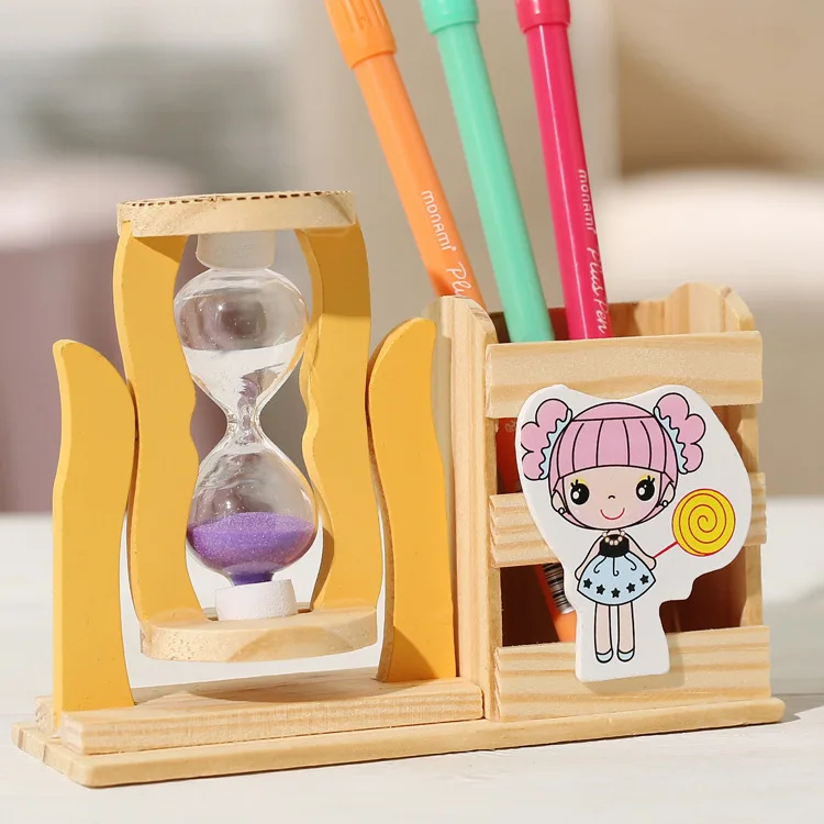 

150 single hourglass pen holder combination cartoon bear wooden desktop ornaments hourglass timer