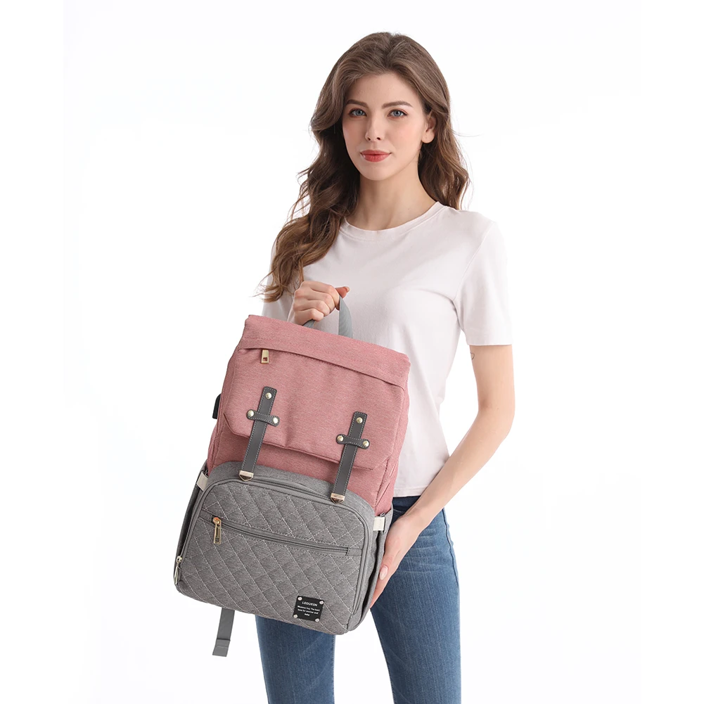 

Flip Nappy Backpack Mommy Large Capacity Travel Diaper Bag Baby Care Milk Bottle Towels Backpacks w/USB Port for Women Mom