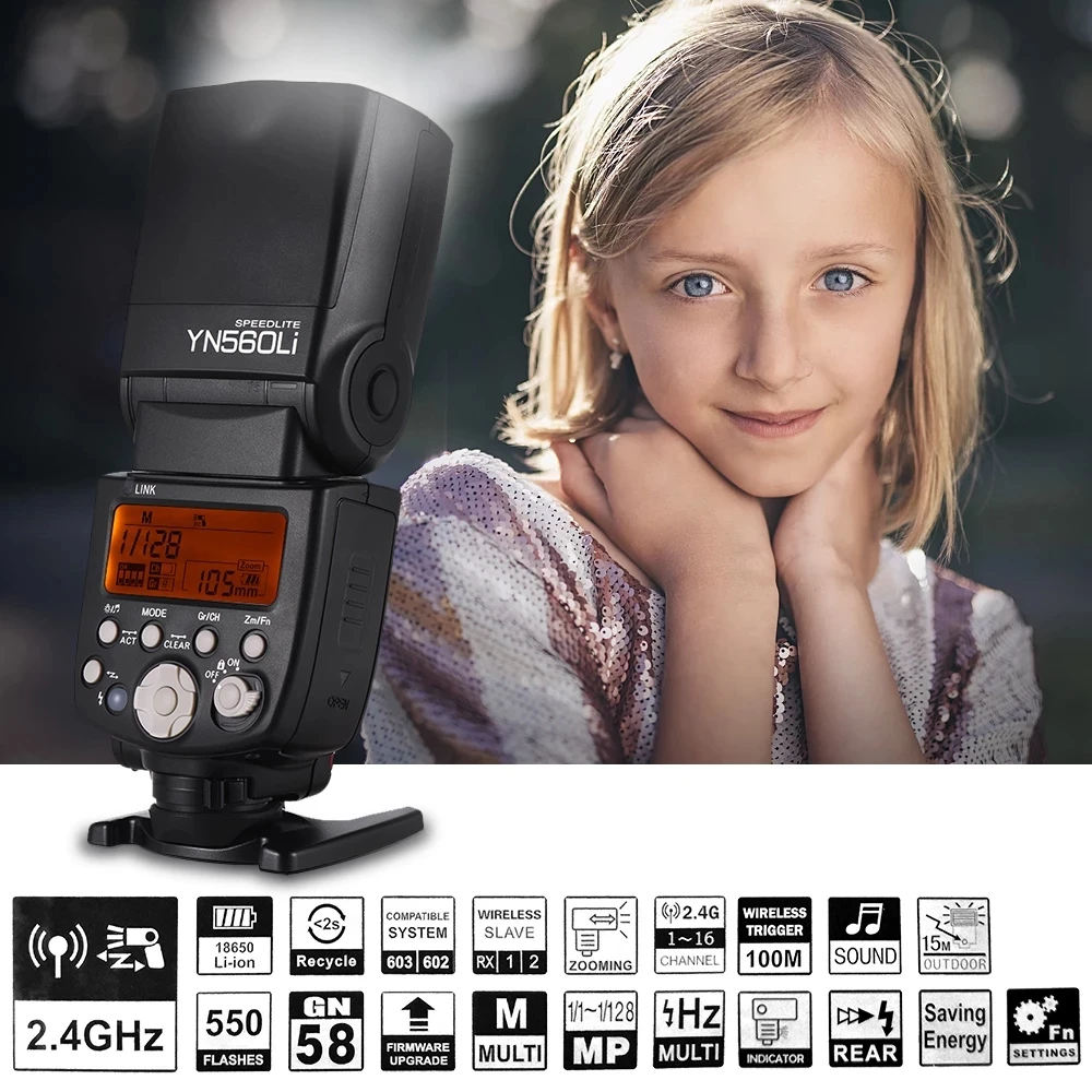 YONGNUO YN560Li литиевая батарея Speedlite GN58 2 4G Беспроводная вспышка Master Slave для камеры