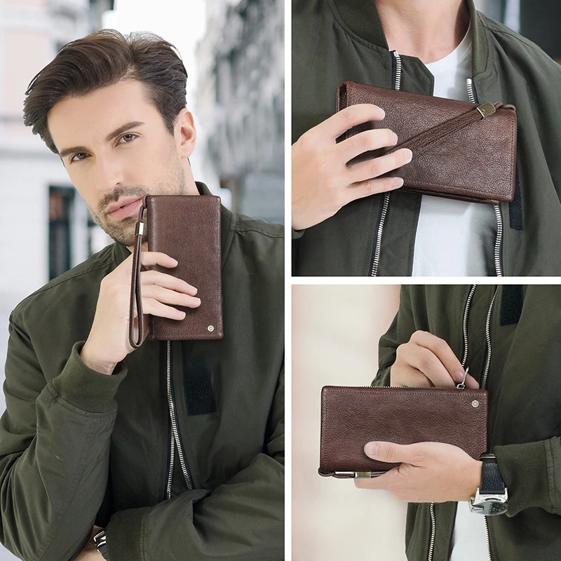 Мужской Длинный кошелек из натуральной кожи брендовый мужской клатч карманные