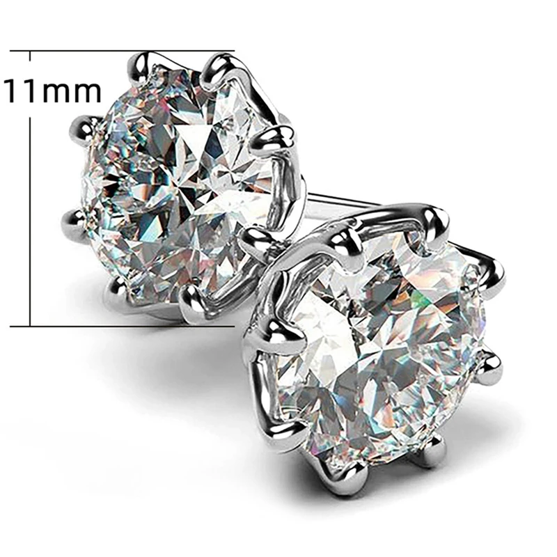 

A-Crystal 11mm Round Cubic Zirconia Classic Stud Earrings for Women Dazzling Female Elegant Earrings Accessories Jewelry