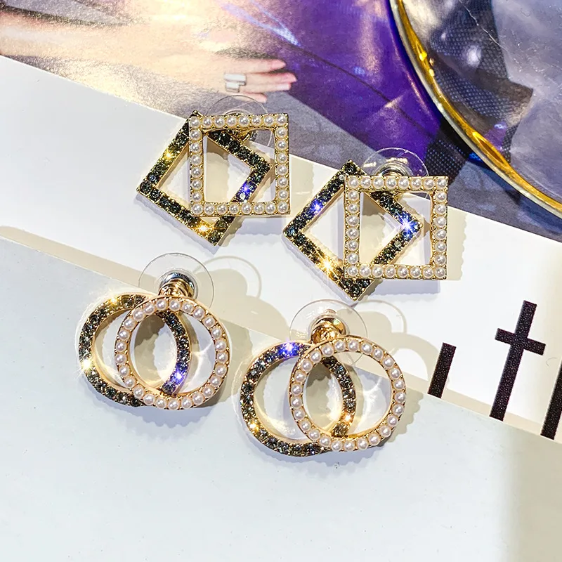 Женские модные брендовые серьги-гвоздики с блестящей стороной многослойные