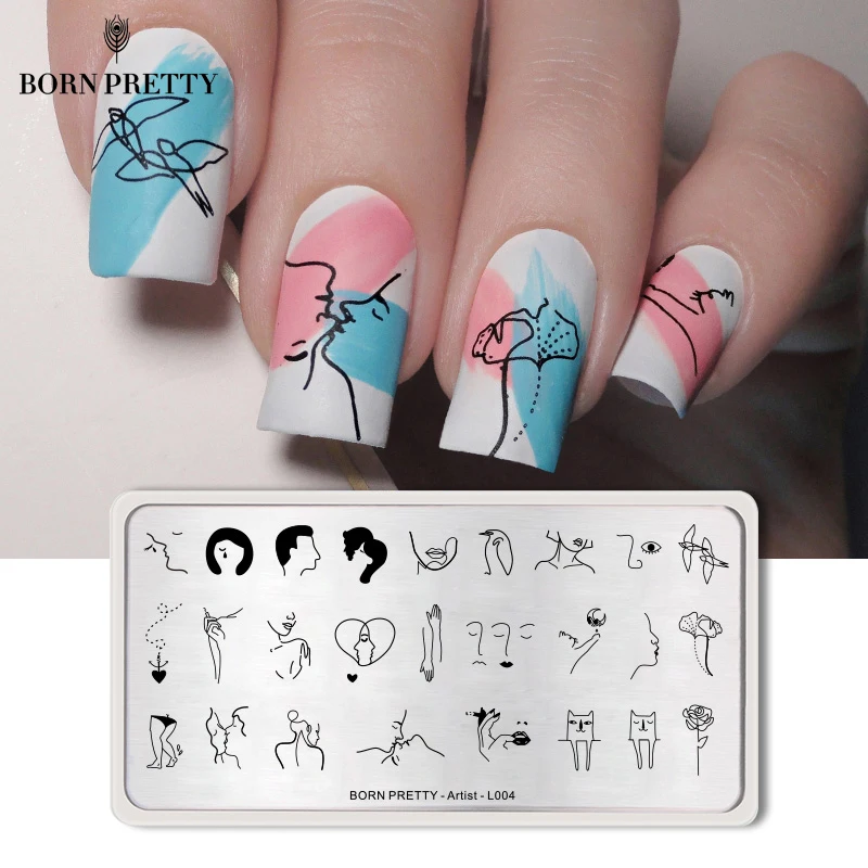 BORN PRETTY прямоугольные пластины для штамповки ногтей линии художественный дизайн ногтей изображение персонажа абстракция трафарет художника тема L009