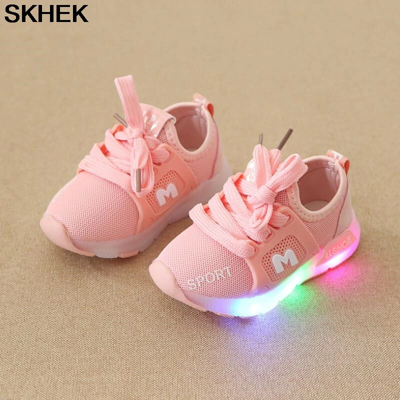 SKHEK Spring and autumn children luminous shoes boys girls running baby flash single LED lights sneakers | Детская одежда и обувь