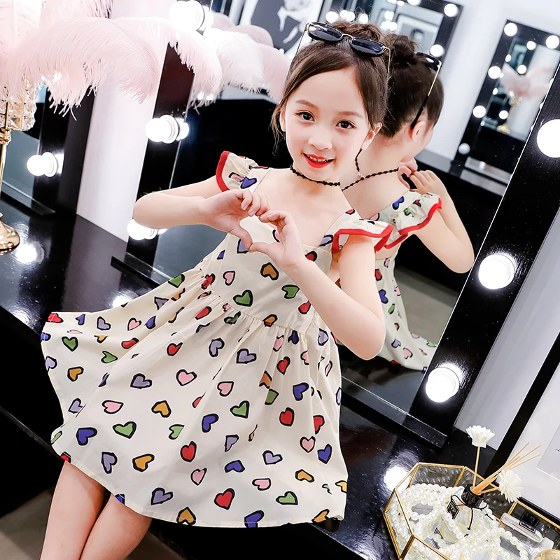 

Girls Summer Dress Floral Print Beach Skirt Girls Sleeveless O-Neck Dress Children Girls Clothes 6 8 10 12 14