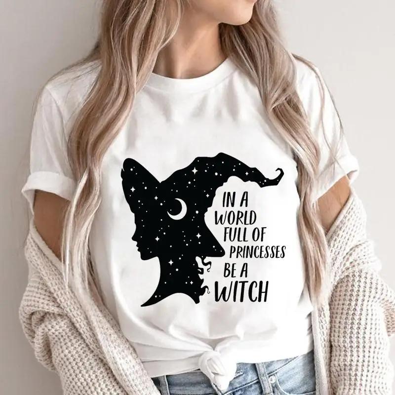 

Witch Fashion Letters Graphic Tee Halloween Thanksgiving Shirt Fall Autumn Women T Top Print Cartoon 2021 Female T-Shirts