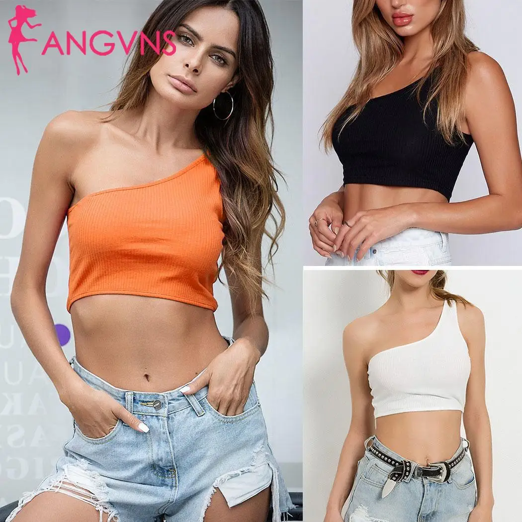 Женский сексуальный однотонный топ без бретелек на одно плечо черный оранжевый