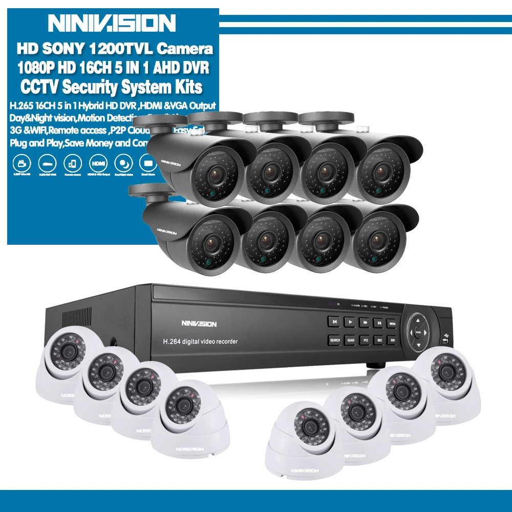 Sony 16CH AHD 1080N 1080P DVR CCTV система камер домашней безопасности 16 шт. ИК наружный 1200TVL домашний комплект видеонаблюдения ночного видения