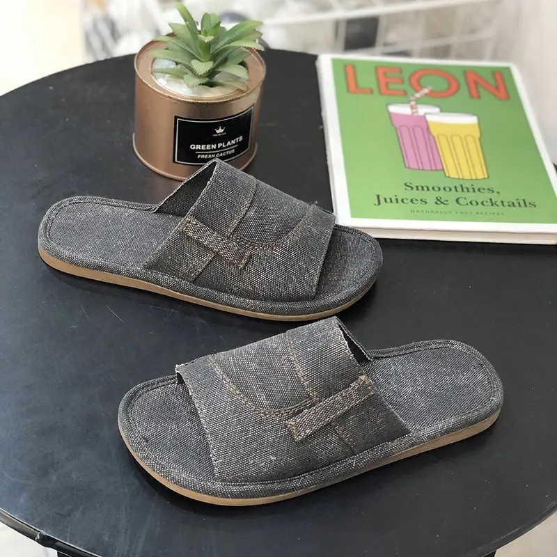 

Shoes Slippers Flat Slipers Women Slides Fashion 2021 Summer Denim Luxury Basic PU Fabric Rubber Hemp Round Toe Sewing Denim Wom