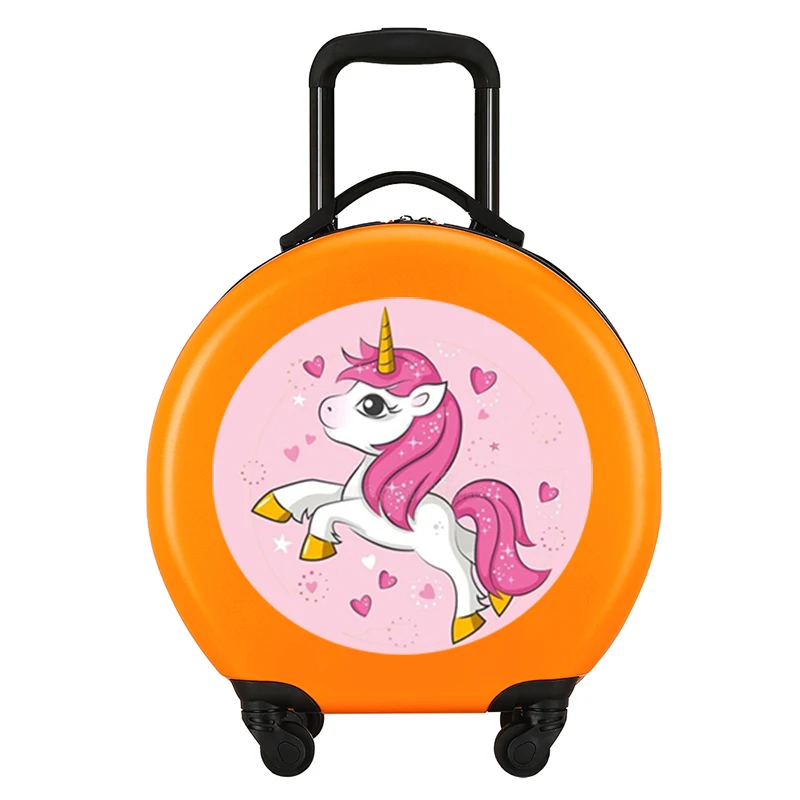 Rounded kids travel suitcase on wheels, 18'' kids Cartoon carry on suitcase,cabin rolling luggage trolley bag case,cute girls