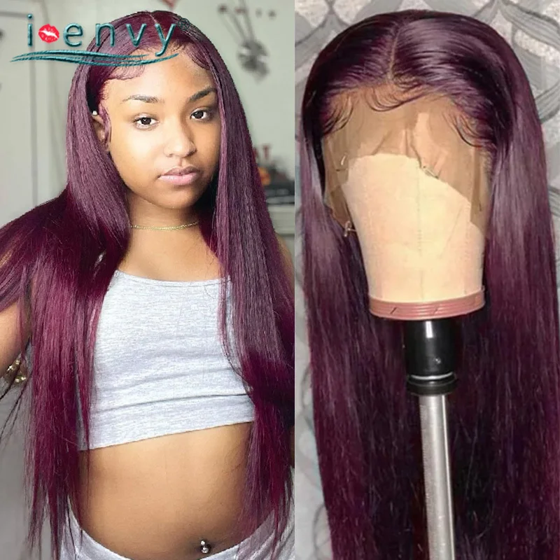 Burgundy Wig Lace Frontal Wigs Human Hair Colored Red Burgundy Lace Front Human Hair Wigs For Women 99J Peruvian Lace Wigs Remy