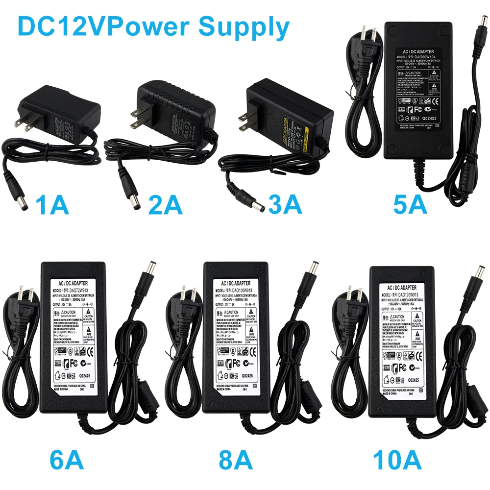 

Power Supply Adapter 1A 2A 3A 5A 6A 8A 10A Universal Charger DC 12V EU/US/UK/AU Plug Switching Power Supply For LED Strip