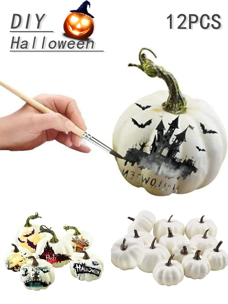 

6/12Pcs Halloween White Artificial Pumpkins Decorative Ornaments Thanksgiving Home Decor DIY Christmas Celebration Pumpkin Props