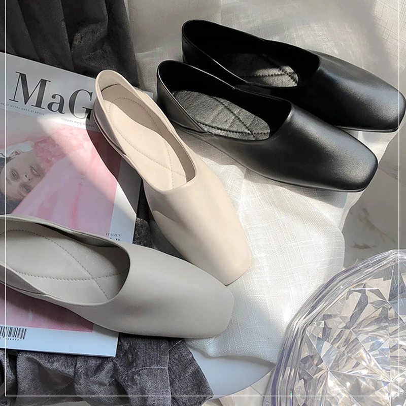 

retro square head two wear Muller shoes women simple versatile flat shoes shallow mouth set foot lazy shoes home slippers y955