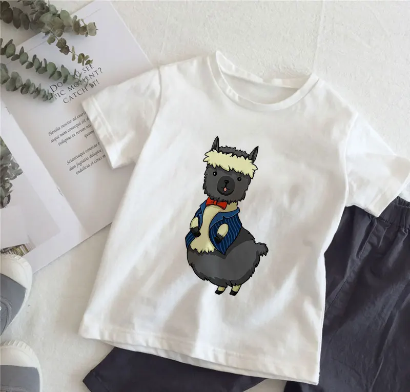 

Vogue T Shirt For Girls Comfortable Baby Clothes Girl 24M-9T Short Sleeve Vogue Tshirt Boy Round Neck Kawaii Alpaca Kids Shirt