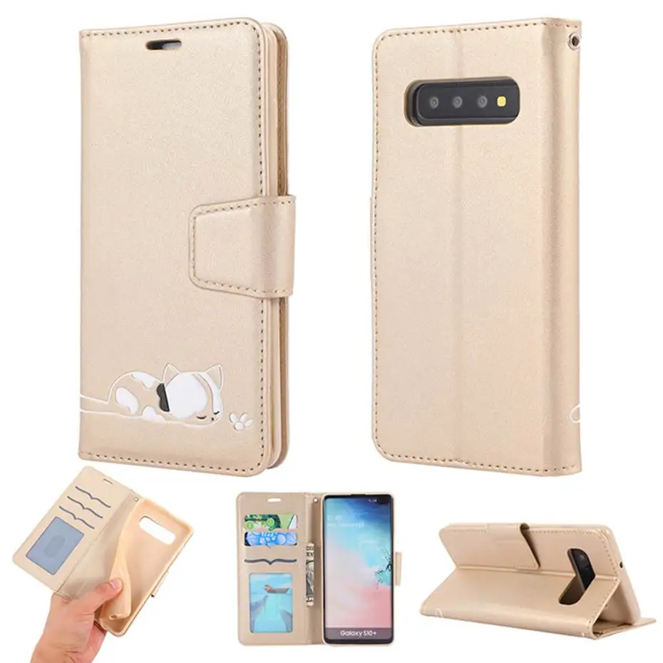 Кожаный чехол с откидной крышкой для samsung Galaxy S10 E S9 J4 J6 A7 A6 плюс A10 A20 E A30 A40 A50 A70 милый кошелек с котами чехол для телефона