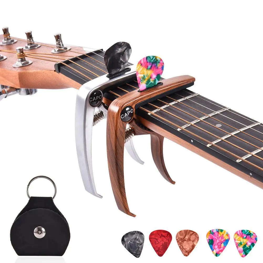 

Деревянный зажим для регулировки гитары, каподастр для акустической электрогитары, бас-гитары укулеле мандолина, банджо с медиаторами и держателем медиаторов