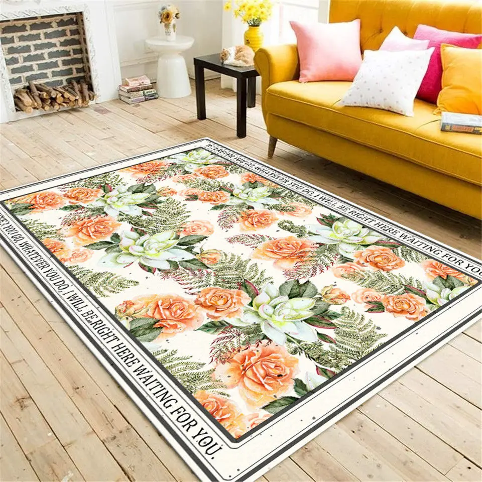 

Rural Style Carpet Floral For Living Room Modern Area Rug Orange Flowers Plants Printed Bedroom Rugs Bedside For Women Girl