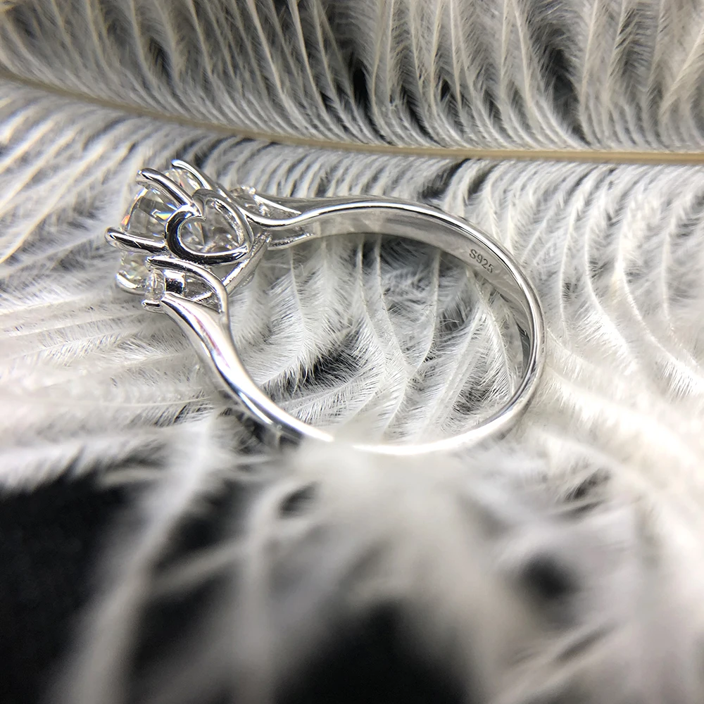 Натуральный Moissanite драгоценный камень Классический Простой 6 когти кольцо для девочки стерлингового серебра 925 хорошие Свадебные украшения