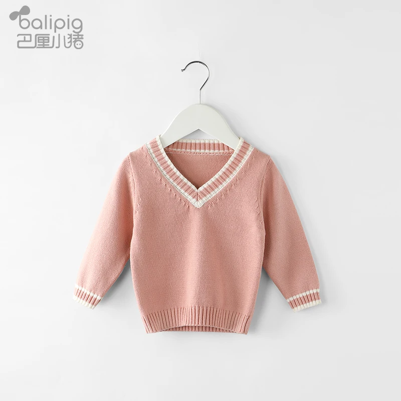 

Детский свитер с V-образным вырезом, свитер в стиле преппи для мальчиков и девочек, нижняя рубашка, Детская осенняя одежда, детская трикотажн...