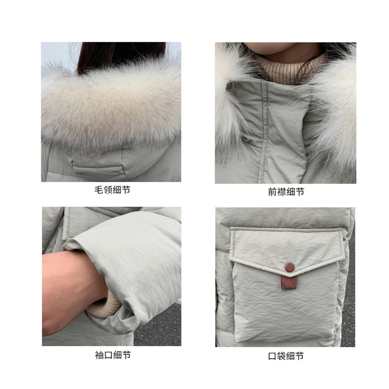 

Long Down Cotton Parka Coat Women 2021 Winter Warm Down Jacket Female Hooded Fur Collar Overcoat Womens Slim Cotton-Padded Coats
