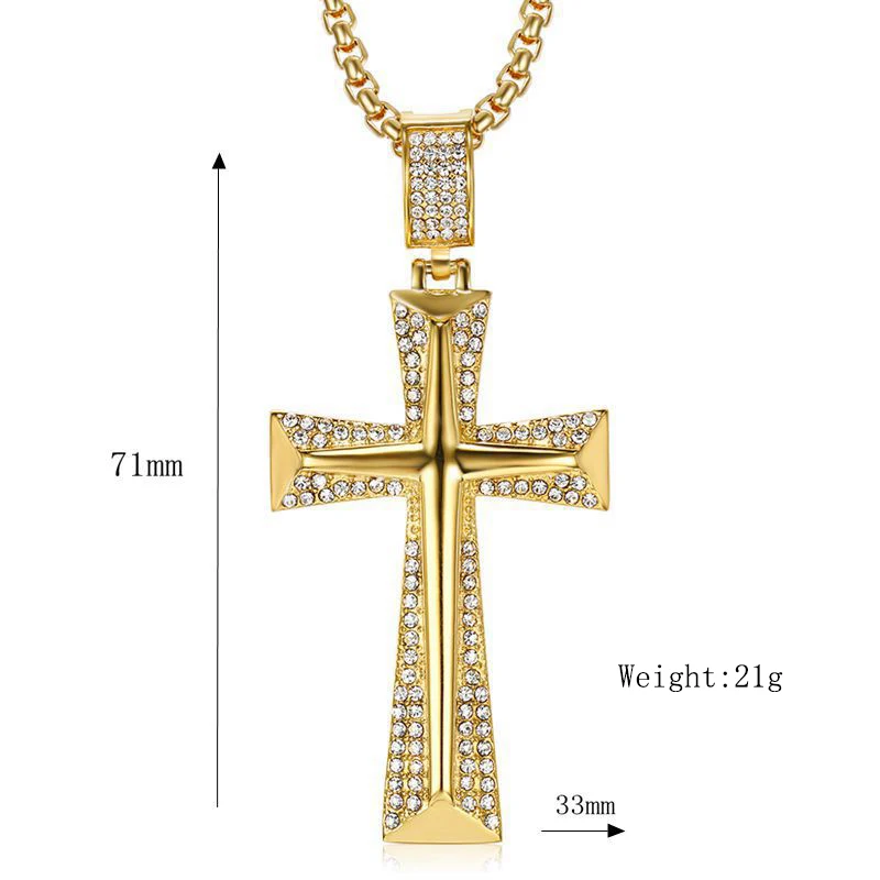 

New Arrival Religious Cross Pendants Necklaces Gold 316L Stainless Steel Men Hip Hop Bling Iced Out Rapper Jewelry For Men