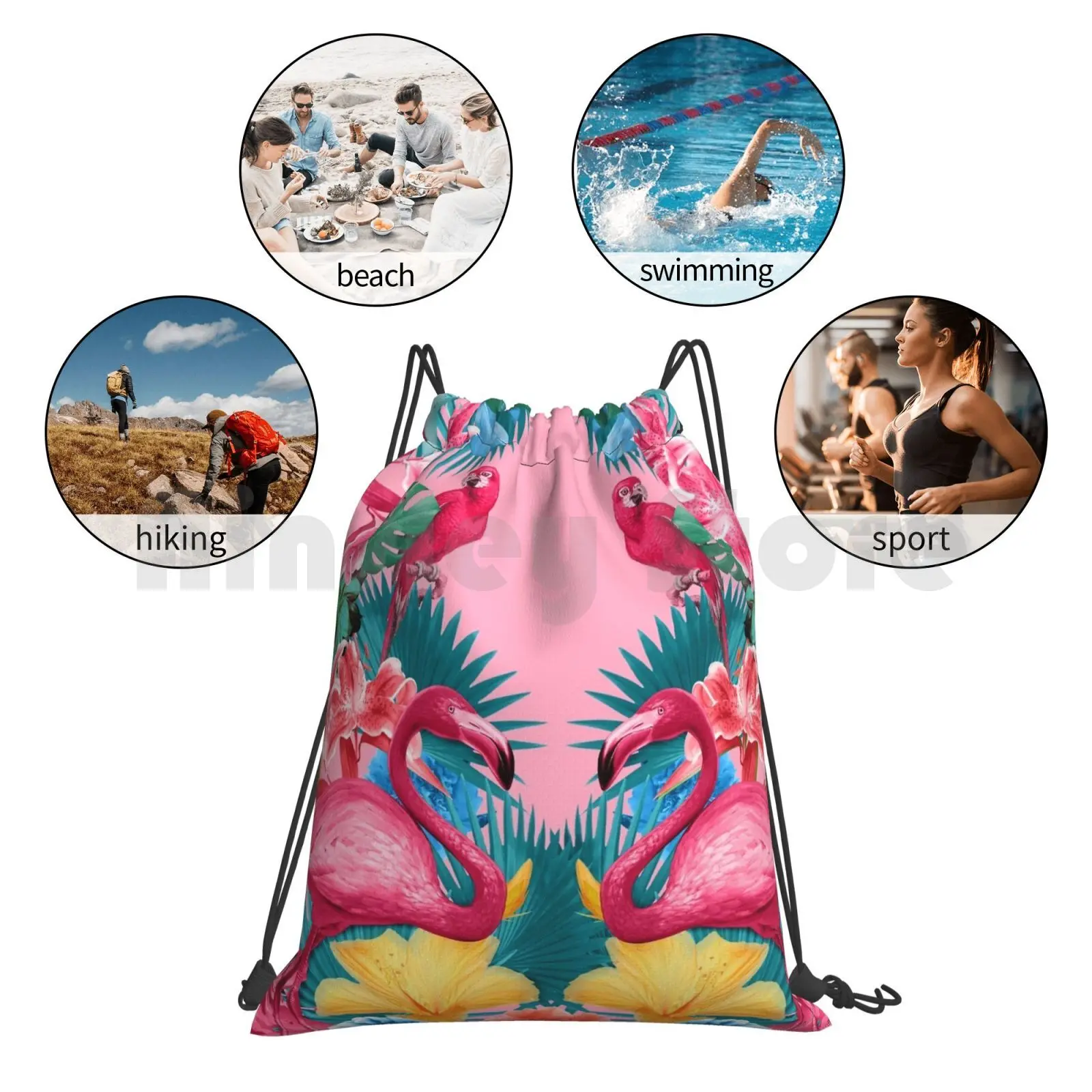 

Flamingo And Tropical Garden Backpack Drawstring Bag Riding Climbing Gym Bag Flamingo Tropical Garden Forest Animals