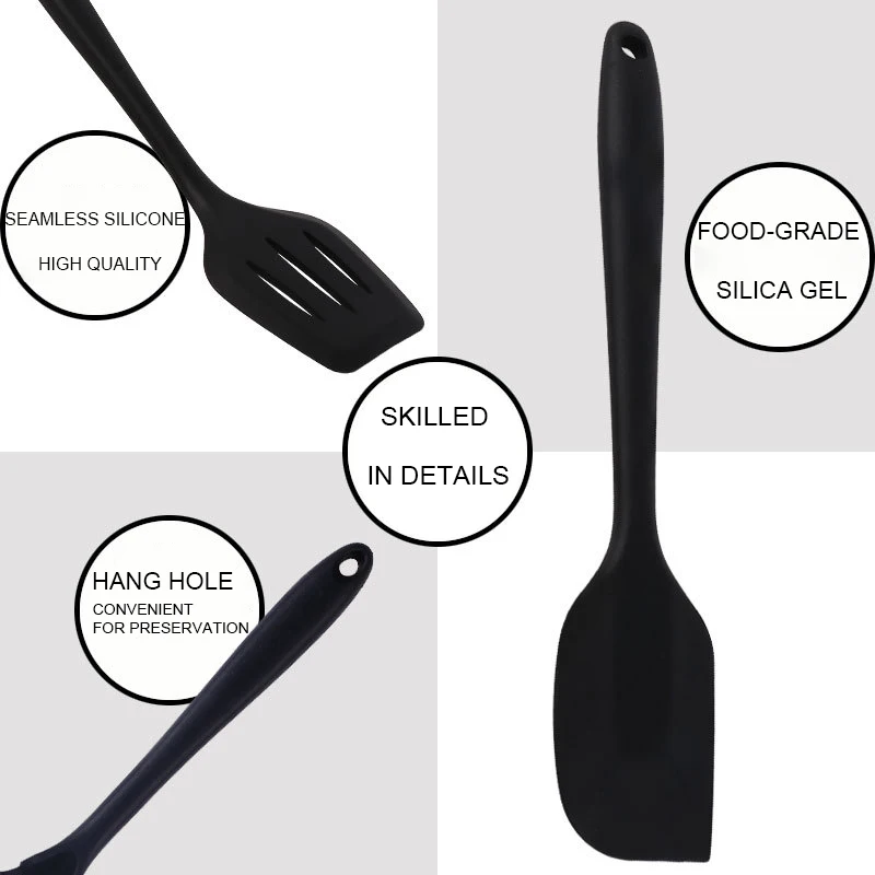 

10pcs Kitchenware Sets Silicone Handle Non-stick Pot Spatula Kit Gadget Spatula Tongs Ladle Utensils Food Grade Cookware Tools