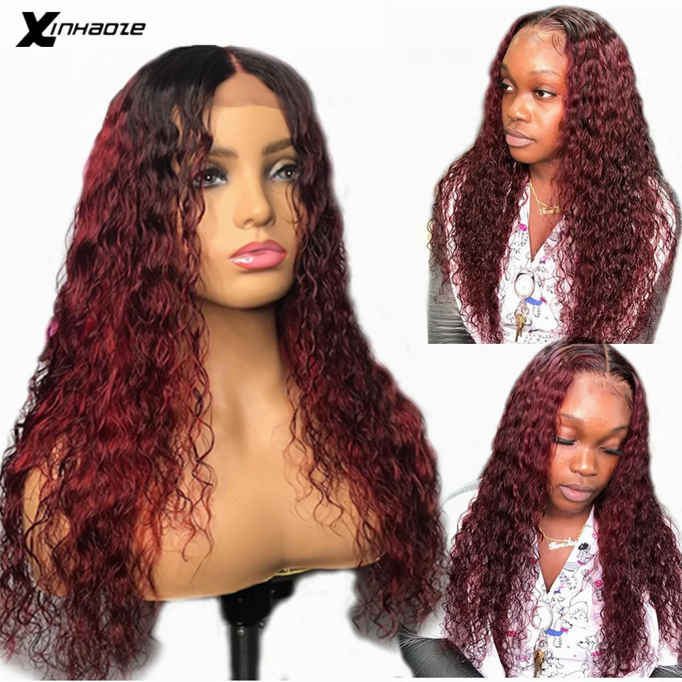 Remy волосы 150% плотность Омбре красный 99J бордовый цвет кружевные передние