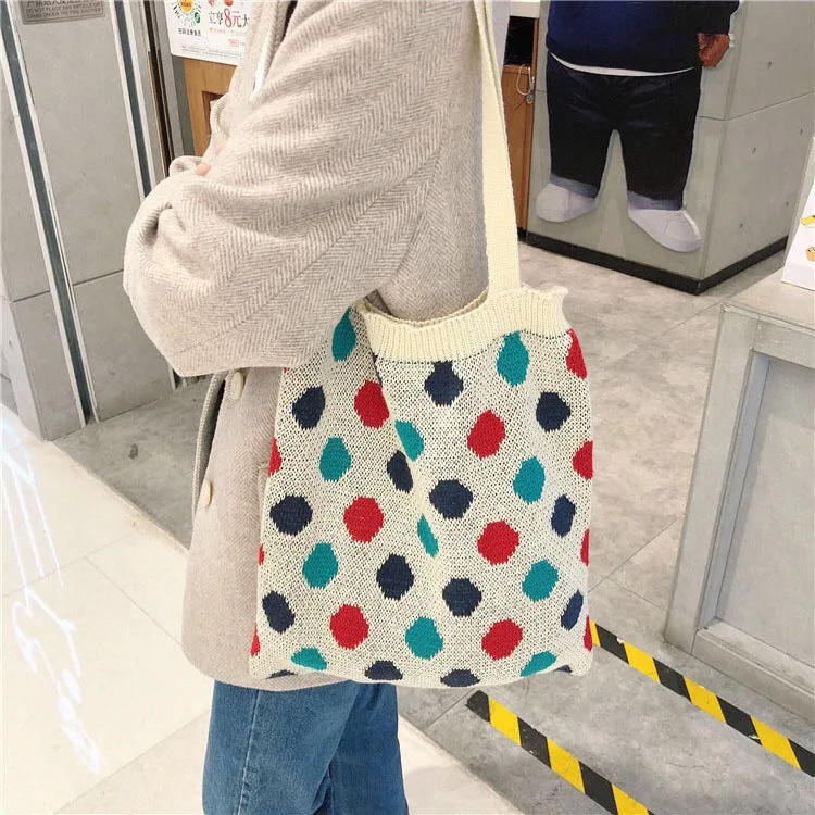 

YURONG 2021 Weave Women Casual Bag Retro Pattern Boho Chic Female Tote Bag Crochet Daily Handbag Large Capacity Open Bags