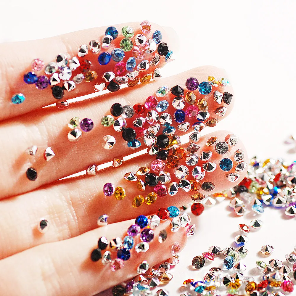Аксессуары для ногтей 1 5 мм красочный микро Циркон с острым дном Смола Сияющие
