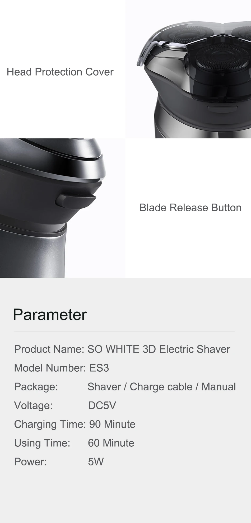 XIAOMI Pinjing SO WHITE ES3 электрическая бритва Мужская Беспроводная 3D смарт плавающая IPX7 Водонепроницаемая usb зарядка бритвенный станок