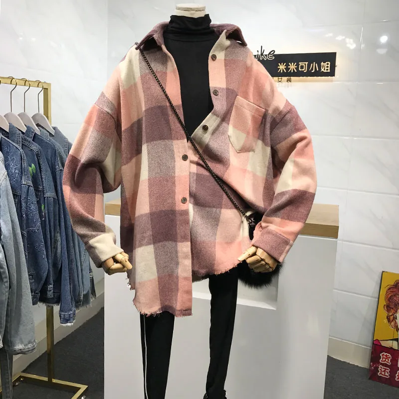 Новинка Осень зима 2020 ветровка для колледжа шерстяная рубашка в клетку с длинным