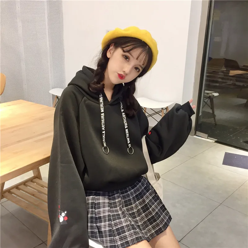 Толстовки для девочек с принтом медведя Harajuku, модные осенне-зимние женские толстовки, милые свободные бархатные свитшоты, пуловеры с длинными рукавами