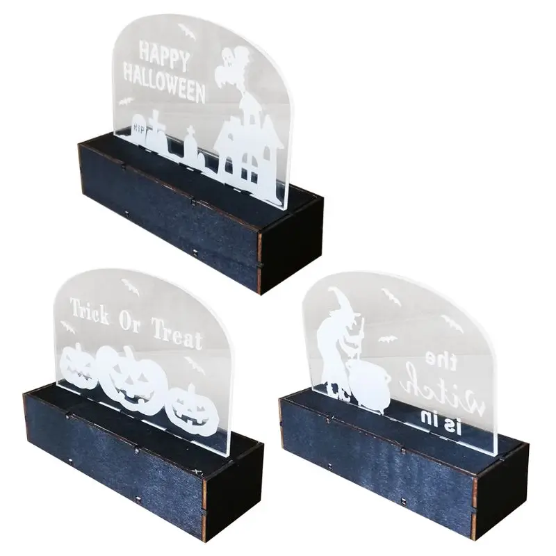 

Деревянный акриловый Хэллоуин призрак ведьма тыква украшение светодиодный светильник для дома с привидениями украшения
