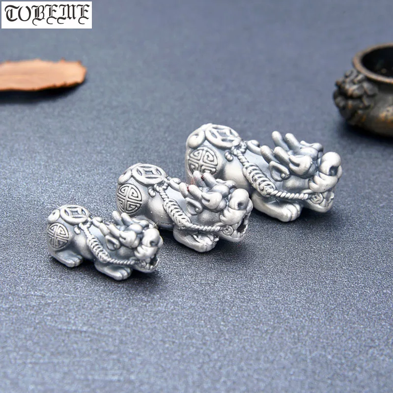

100% 3D 999 Silver Pixiu Beads Vintage Pure Silver Good Luck Bead Fengshui Wealth Pixiu Beads DIY Bracelet Lucky Beast Bead