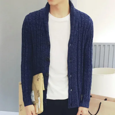 Мужской трикотажный кардиган повседневный Однотонный свитер с V образным