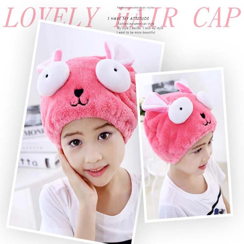 Милое полотенце для волос мультяшная сухая шапка из кроличьего меха